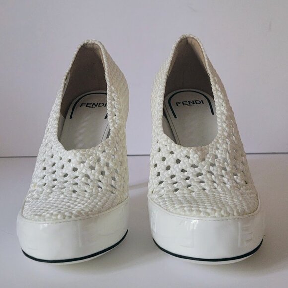 Fendi  Woven White Textured Fabric Reflections High Heels Pumps - Picture 4 of 16